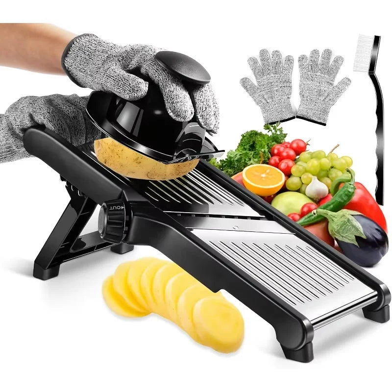 Stainless Steel Mandoline Slicer With Five Blades And Safety Holder