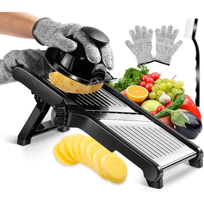Stainless Steel Mandoline Slicer With Five Blades And Safety Holder
