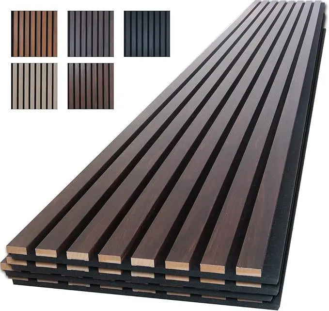 Wood Panels for Wall, 4-Piece 96" x 12.6" Soundproof Wood Slat Wall Panel for Interior Wall Decor Noise Cancelling(Dark Walnut)