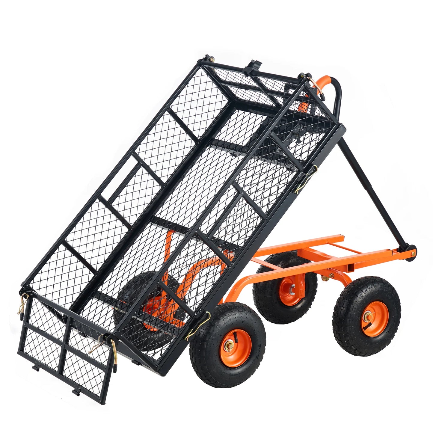 Garden Cart Sturdy Metal Wagon Versatile Dumping Wheelbarrow with 400 Capacity