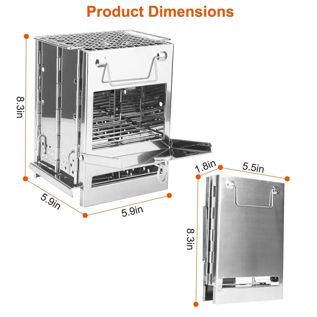 Foldable Wood Burning Stove And Grill Stainless Steel Camp Stove