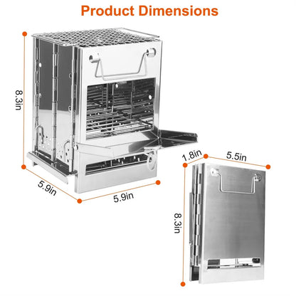 Foldable Wood Burning Stove And Grill Stainless Steel Camp Stove