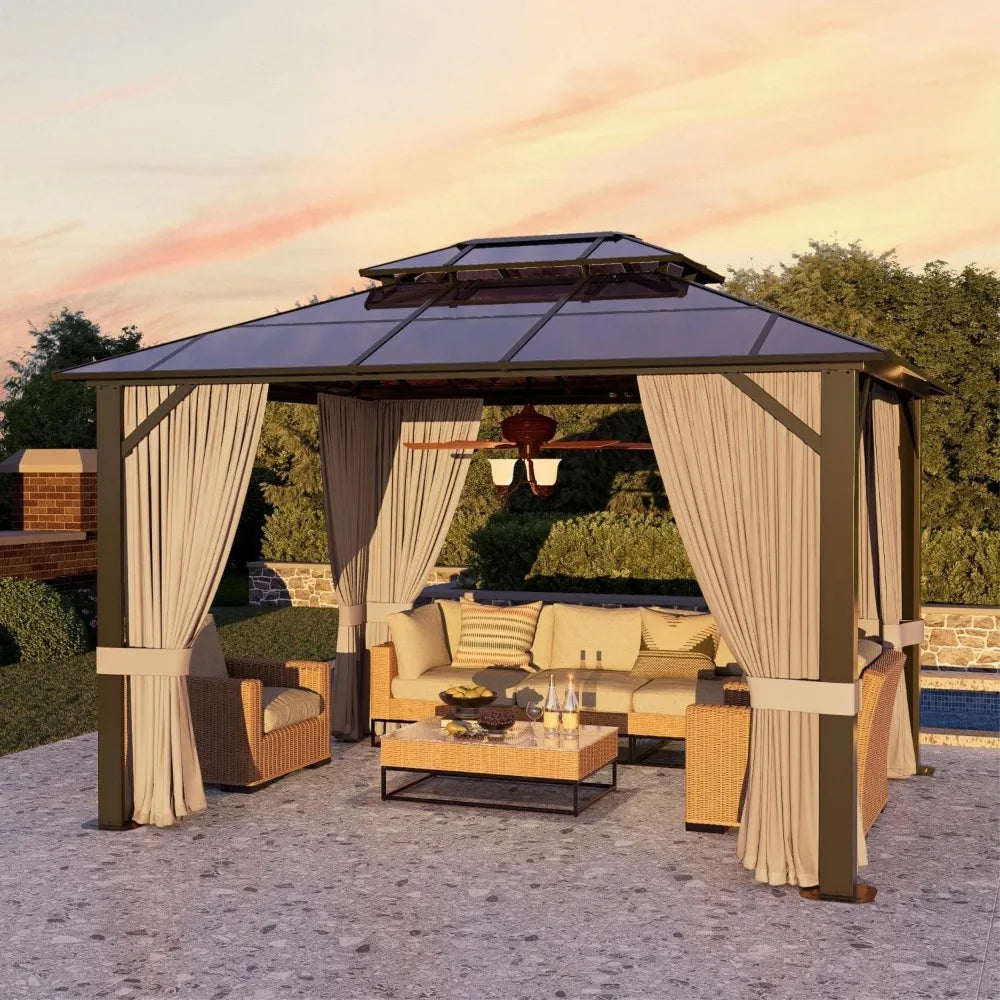 SOLUMIAM Hardtop Gazebo With Aluminum Frame And Netting