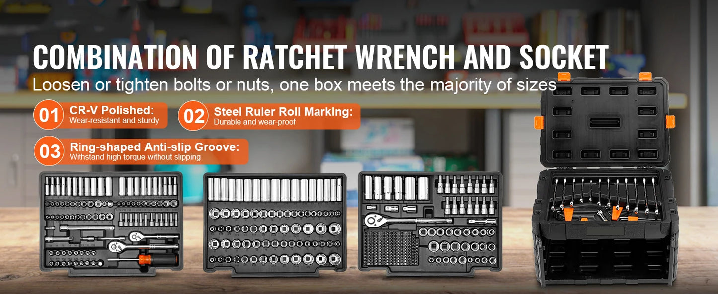 Mechanics Tool Set With 450-Piece SAE And Metric Sockets