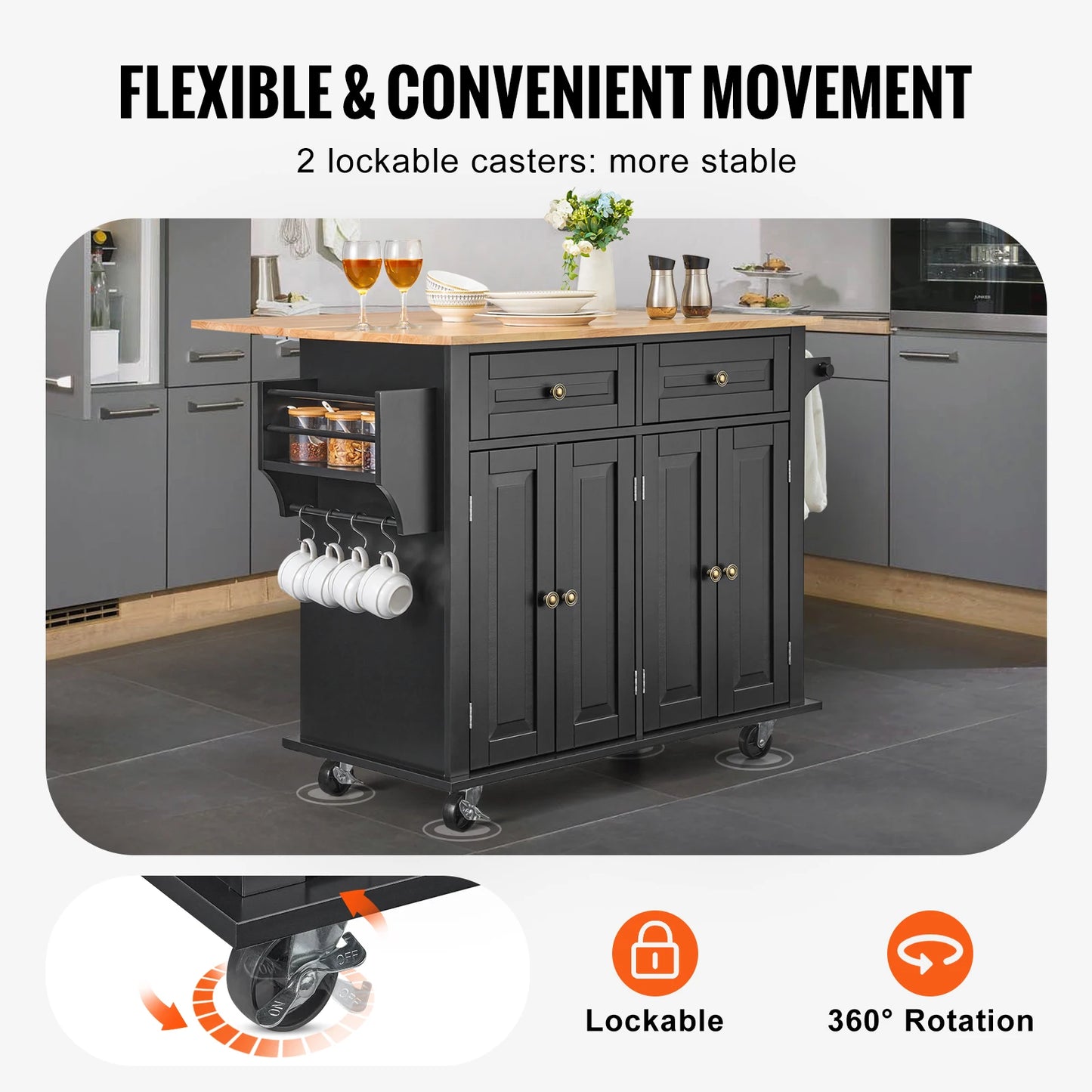 Kitchen Island Cart With Storage Cabinet And Drop Leaf