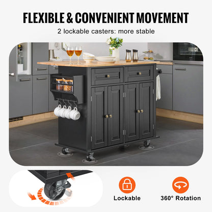 Kitchen Island Cart With Storage Cabinet And Drop Leaf