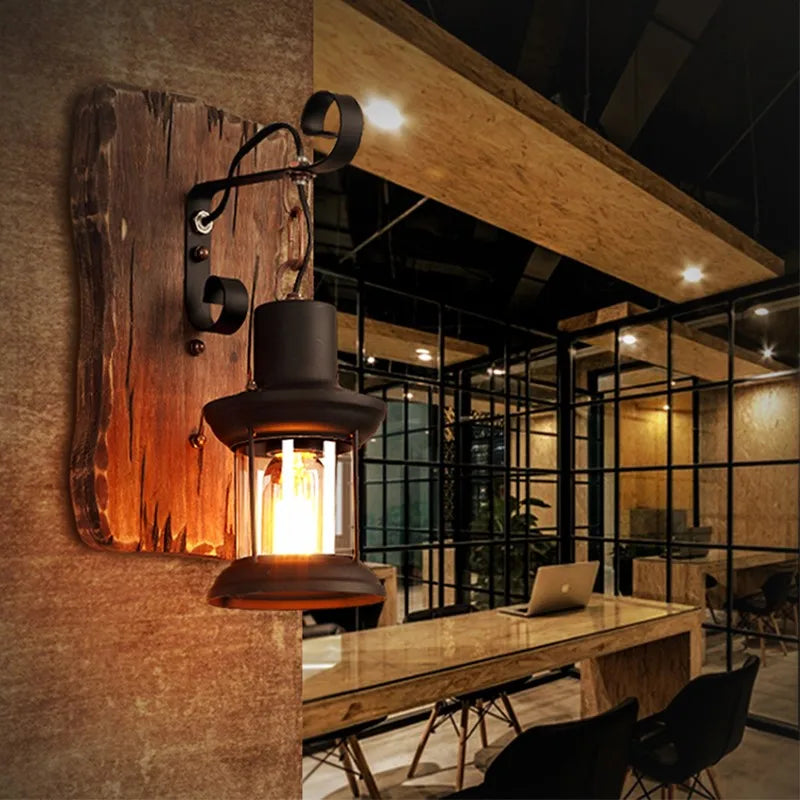 Retro Wooden Wall Lamp for Living Room Wood LED Sconces Cafe Bar Bedroom Bedside Industrial Style Home Decor Wall Light Fixtures