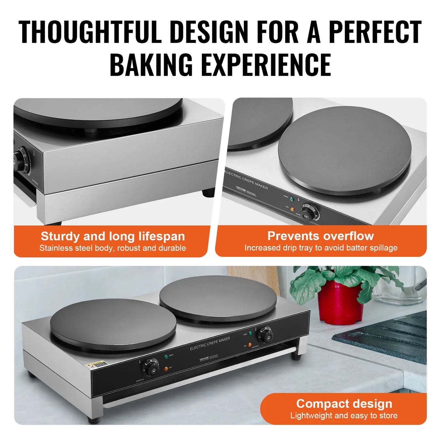 Electric Crepe Maker Double Head 3400W Flat Plate Griddle