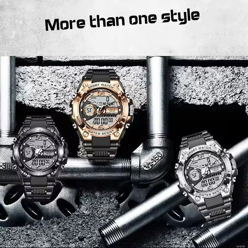 LIGE Men Military Digital Watch 50m Waterproof LED Quartz