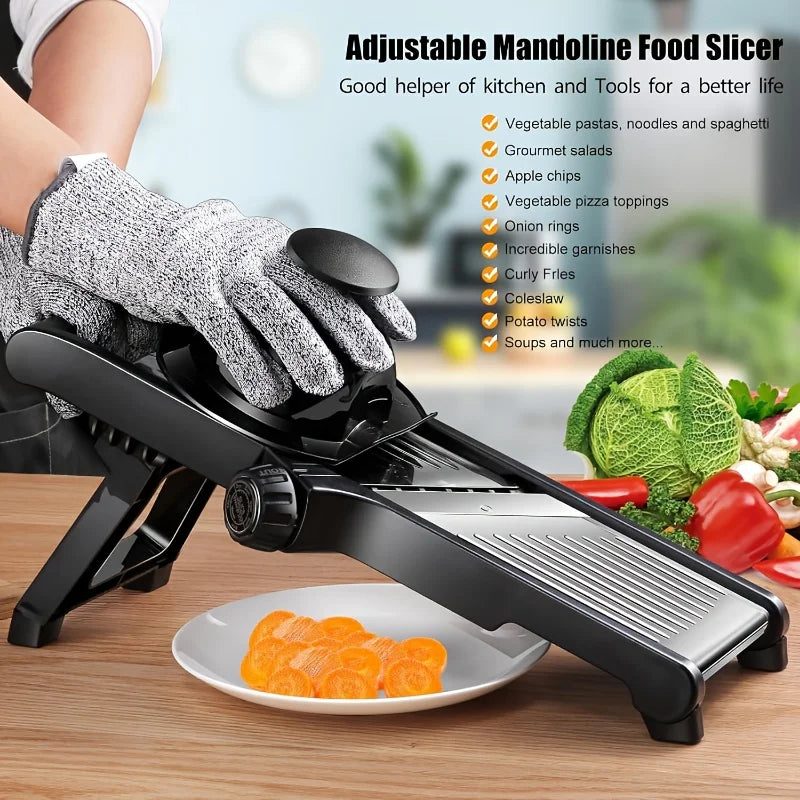 Stainless Steel Mandoline Slicer With Five Blades And Safety Holder