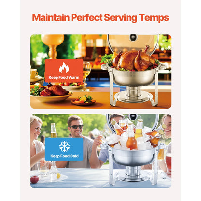 5 Qt 4 Pack Chafing Dish Buffet Set Stainless Steel Chafer with 4 Full Size Pan Round Catering Warmer Server for Party
