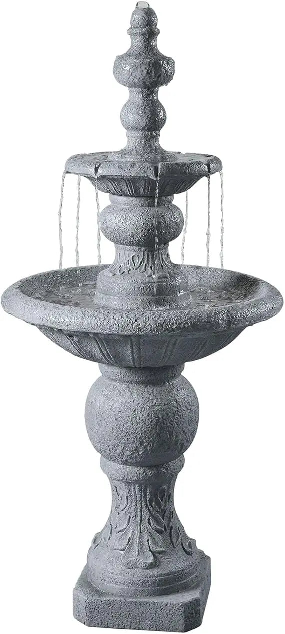 Two-Tier Outdoor Water Fountain with Icy Stone Texture for Serene Living Spaces