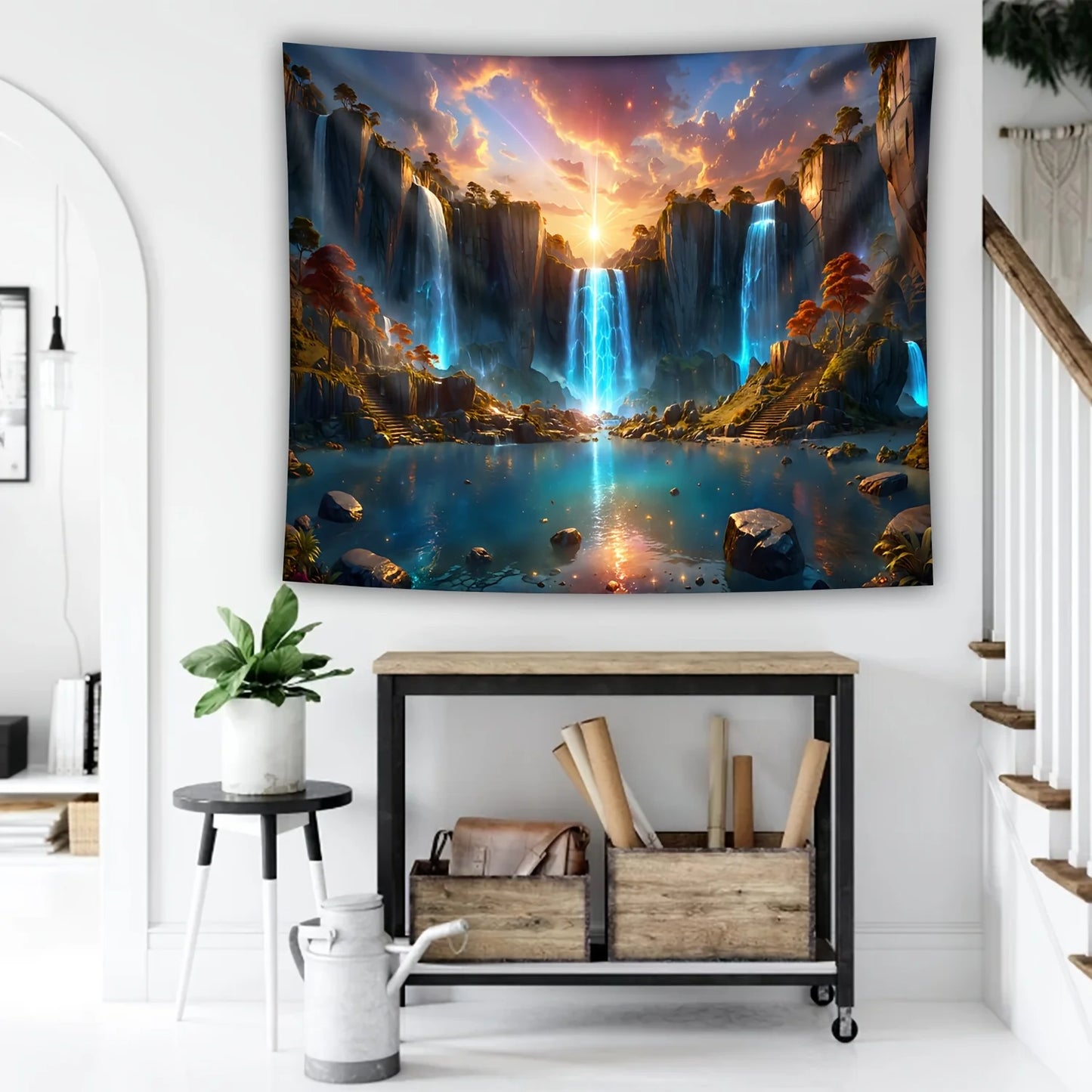 1pc Landscape Theme Waterfall Canyon Tapestry, Ultra Large Polyester Wall Hanging for Living Room Bedroom Office, Indoor Use
