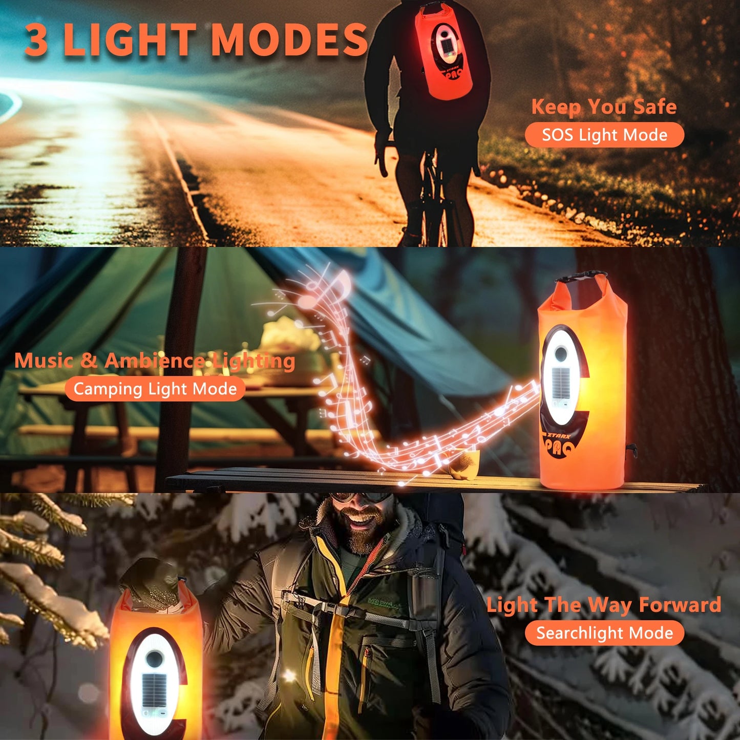 Solar Powered Waterproof Hiking Backpack With Bluetooth Speaker