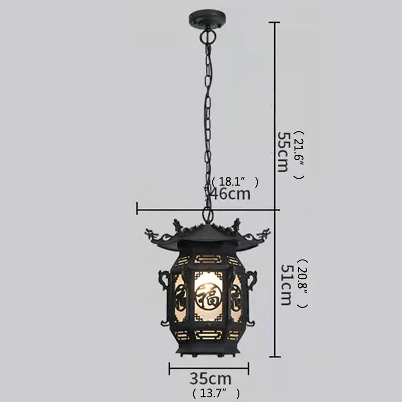 ANITA Chinese Lantern Pendant Lamps Outdoor Waterproof LED Black Retro Chandelier for Home Hotel Corridor Decor Electricity