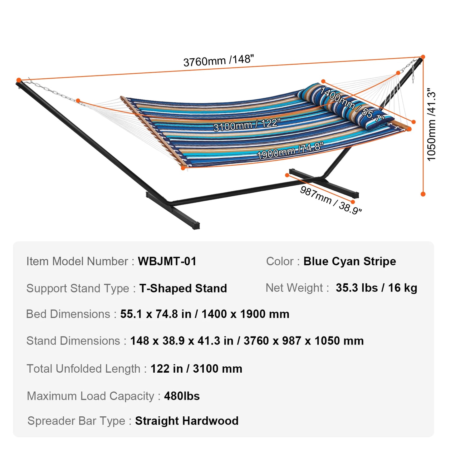 SucceBuy Two Person Hammock With Curved Spreader Bar And Stand