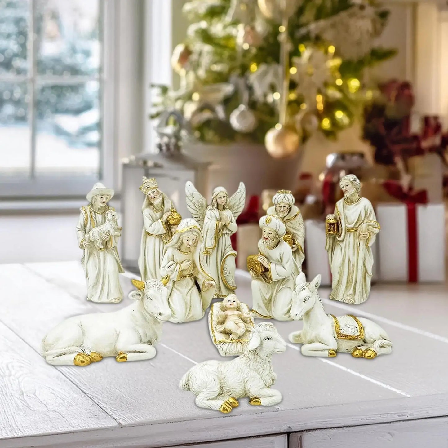 Nativity Set 11-Piece Nativity Scene Set Indoor Christmas Religious Figurine Ornament For Church Holiday Yard Door Kids Home