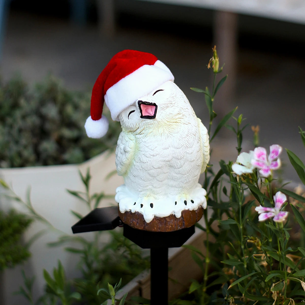 Christmas Snowy Owl Luminous Outdoor Statue - Solar Simulated Animal Lawn Light, Christmas Garden Decorative Crafts