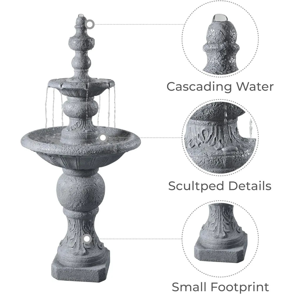 Two-Tier Outdoor Water Fountain with Icy Stone Texture for Serene Living Spaces