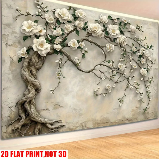 1pc Classic 2D Flower Tree Tapestry - Soft Peach Skin Polyester Wall Decor for Home and Office Decoration, Great for Parties
