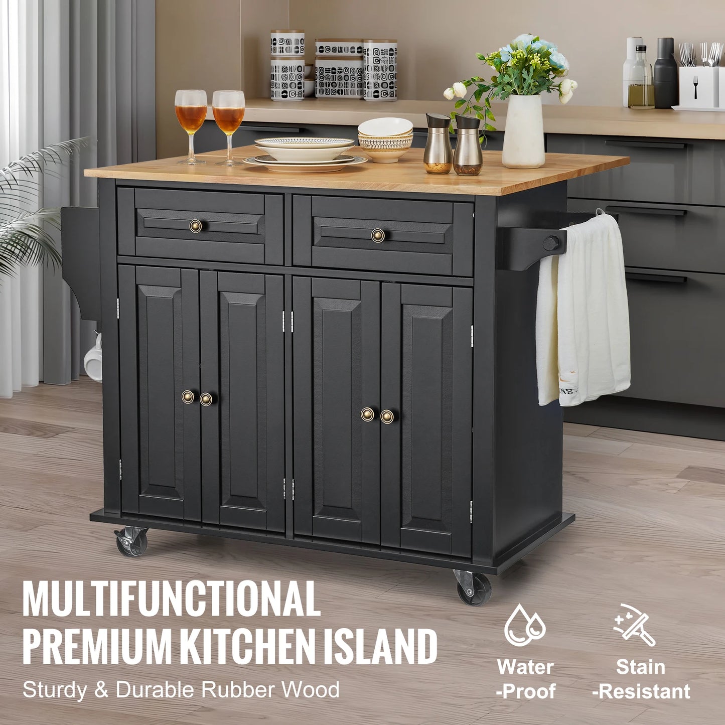 Kitchen Island Cart With Storage Cabinet And Drop Leaf