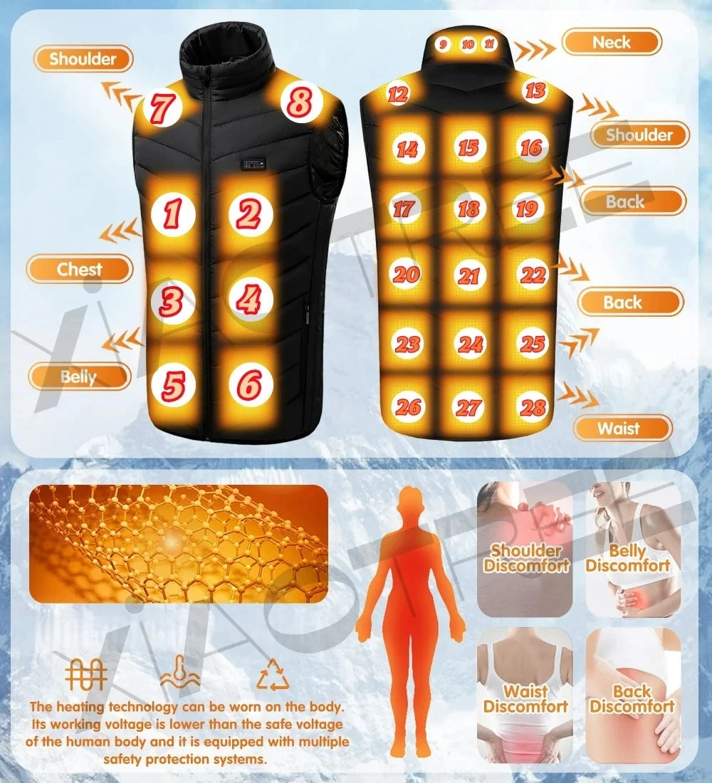 28/9 Areas Heated Vest Jacket Electric Usb Jacket Thermal Vest Body Warmer Coat