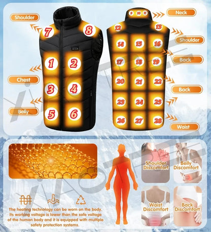 28/9 Areas Heated Vest Jacket Electric Usb Jacket Thermal Vest Body Warmer Coat