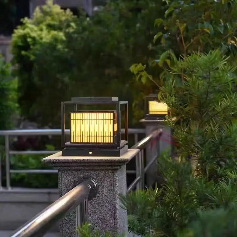 Outdoor LED Lawn Solar Lamp 85~265V Lmitated Marble Square Pillar Light 3 Color Dimmable Remote Control Steet lamp Adorn