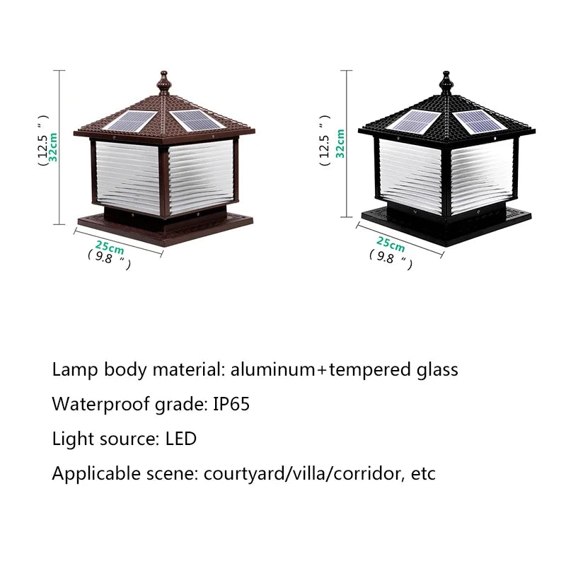 Hongcui Solar Post Lamp LED Outdoor Creative Striped Glass Simple Pillar Light Waterproof IP65 for Home Villa Courtyard