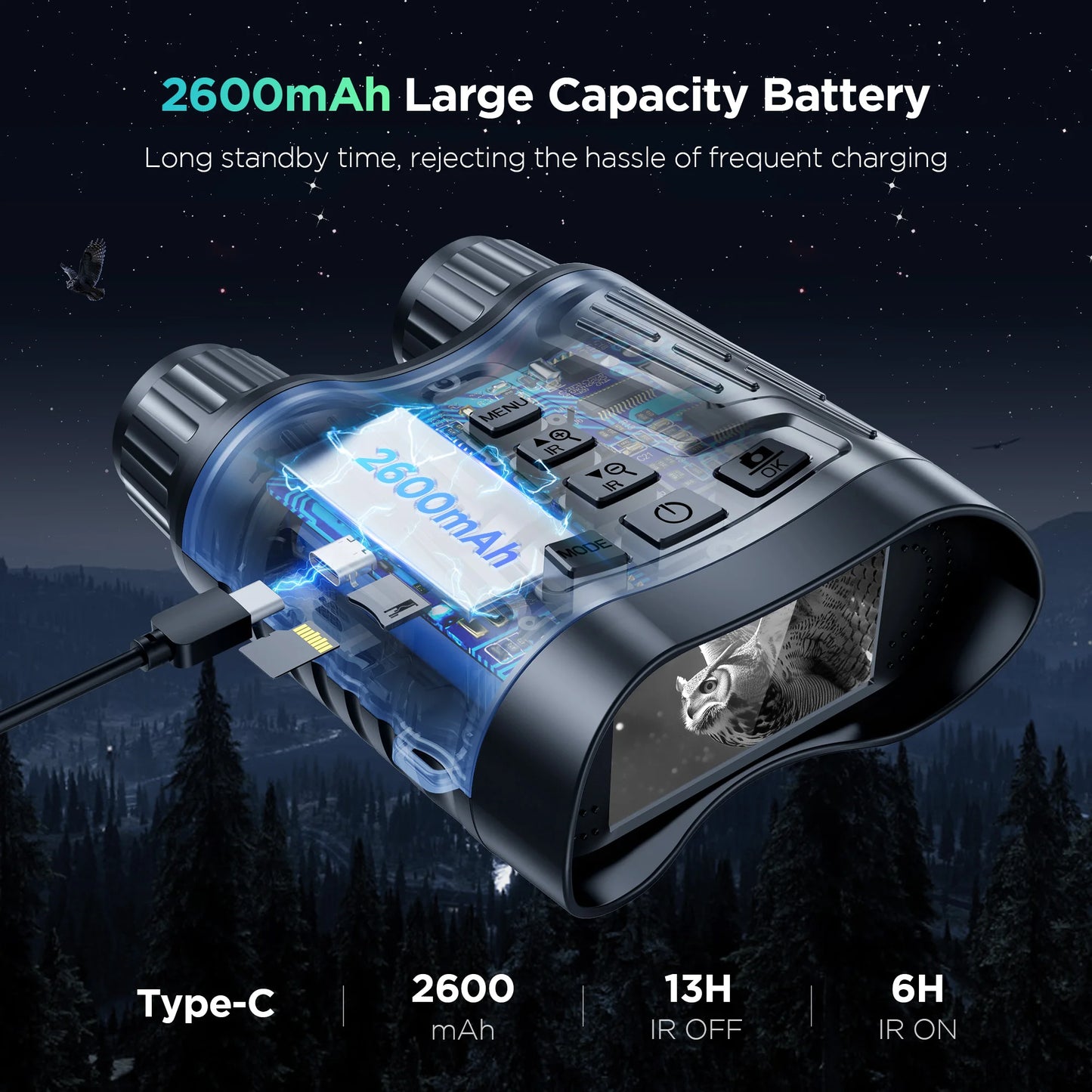 Night Vision Binoculars 8X Digital Zoom With 1000ft HD IR Illuminator 4K Video