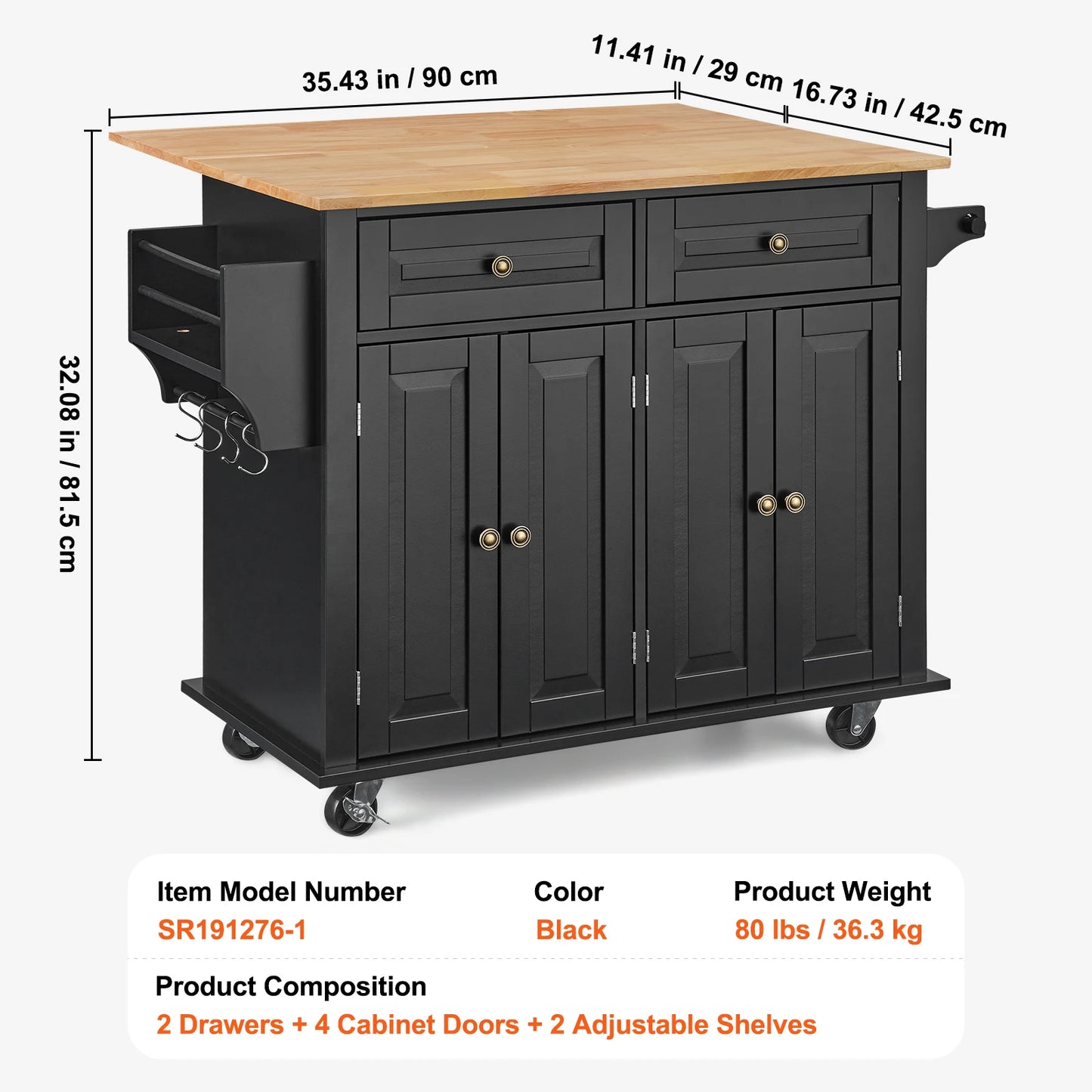 Kitchen Island Cart With Storage Cabinet And Drop Leaf