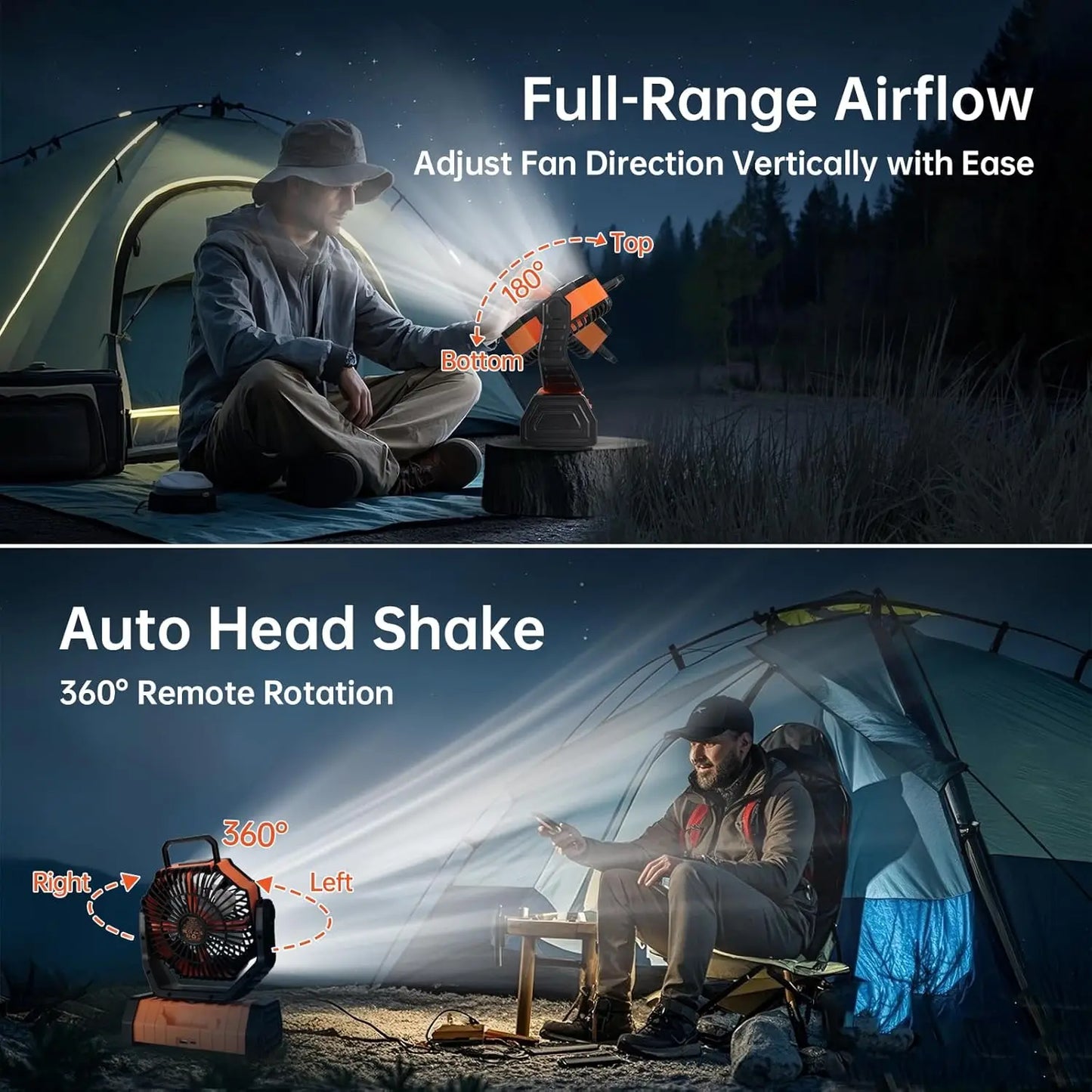 Electric 20000mAh Rechargeable Fan 360 Degree 4 Speeds LED