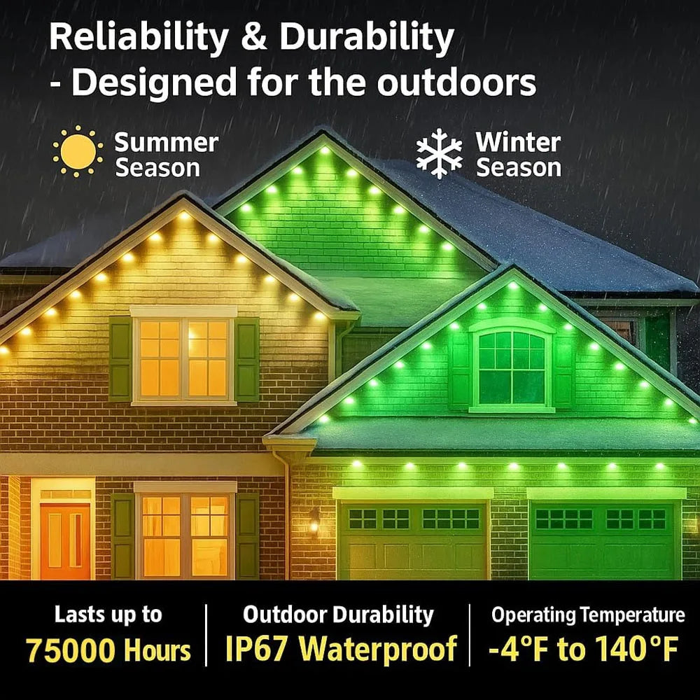 90m/295ft 180LED Smart Rainbow Led Permanent Outdoor Light RGBIC Christmas Light,App & Remote Control,IP67 Waterproof Home Decor