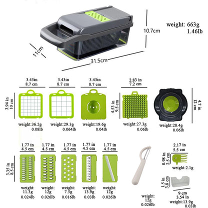 16 x 1 Kitchen professional chopper-type slicer, multifunctional food chopper, blade vegetable chopper, kitchen utensils