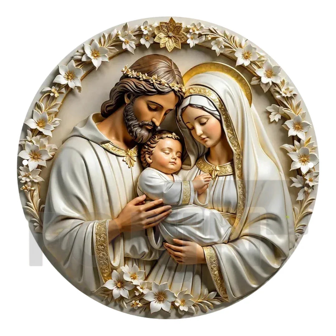 2D "Nativity" Christmas Themed Art Wreath Round Metal Sign,Home,room,Cafe, Farmhouse Office Wall Decor,Jesus Enthusiasts's Gift