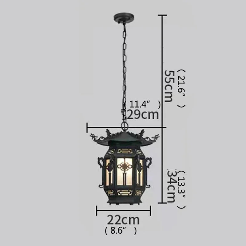 ANITA Chinese Lantern Pendant Lamps Outdoor Waterproof LED Black Retro Chandelier for Home Hotel Corridor Decor Electricity