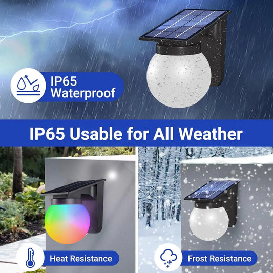 Solar Wall Lights Outdoor Adjustable Brightness Color IP65 Waterproof Solar Bulb Light for Garden Yard Gate and Pathway Lighting