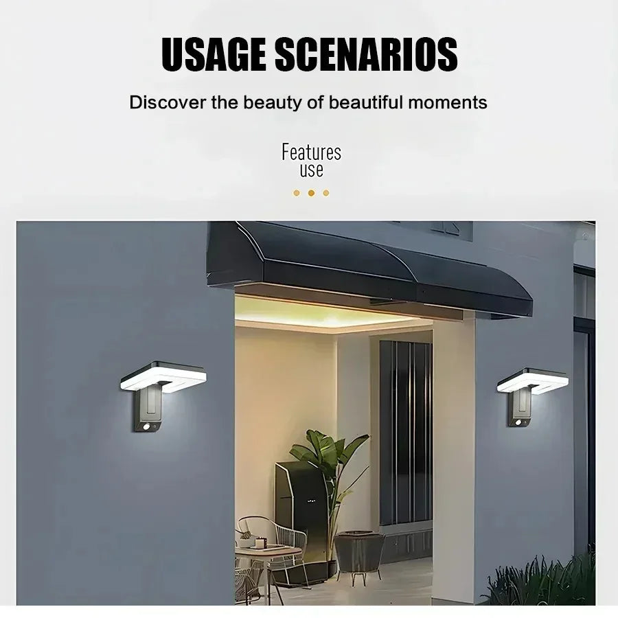 LED 120 Degree Foldable Solar Rechargeable Light Outdoor Wall Lamp Waterproof Motion Sensor 3 Modes Street Light Garden Decor