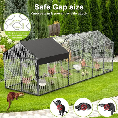 Garden Furniture  Large Metal Chicken Coop Chicken Run with Cover for 10-12 Chickens 120"×40"×40" 、Cage Hen House Outdoor