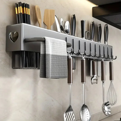 Wall Mounted Kitchen Knife Pot Cover Storage Rack Chopstick Organizer