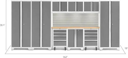 Bold Steel Garage Cabinets Set With Bamboo Worktop