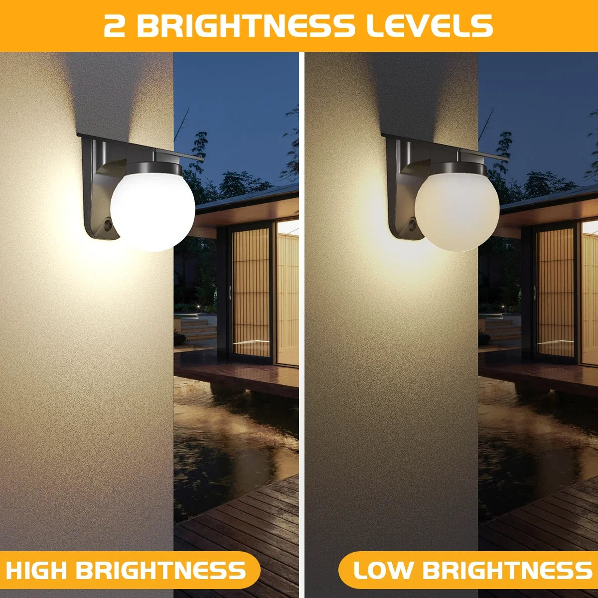 Solar Wall Lights Outdoor Adjustable Brightness Color IP65 Waterproof Solar Bulb Light for Garden Yard Gate and Pathway Lighting