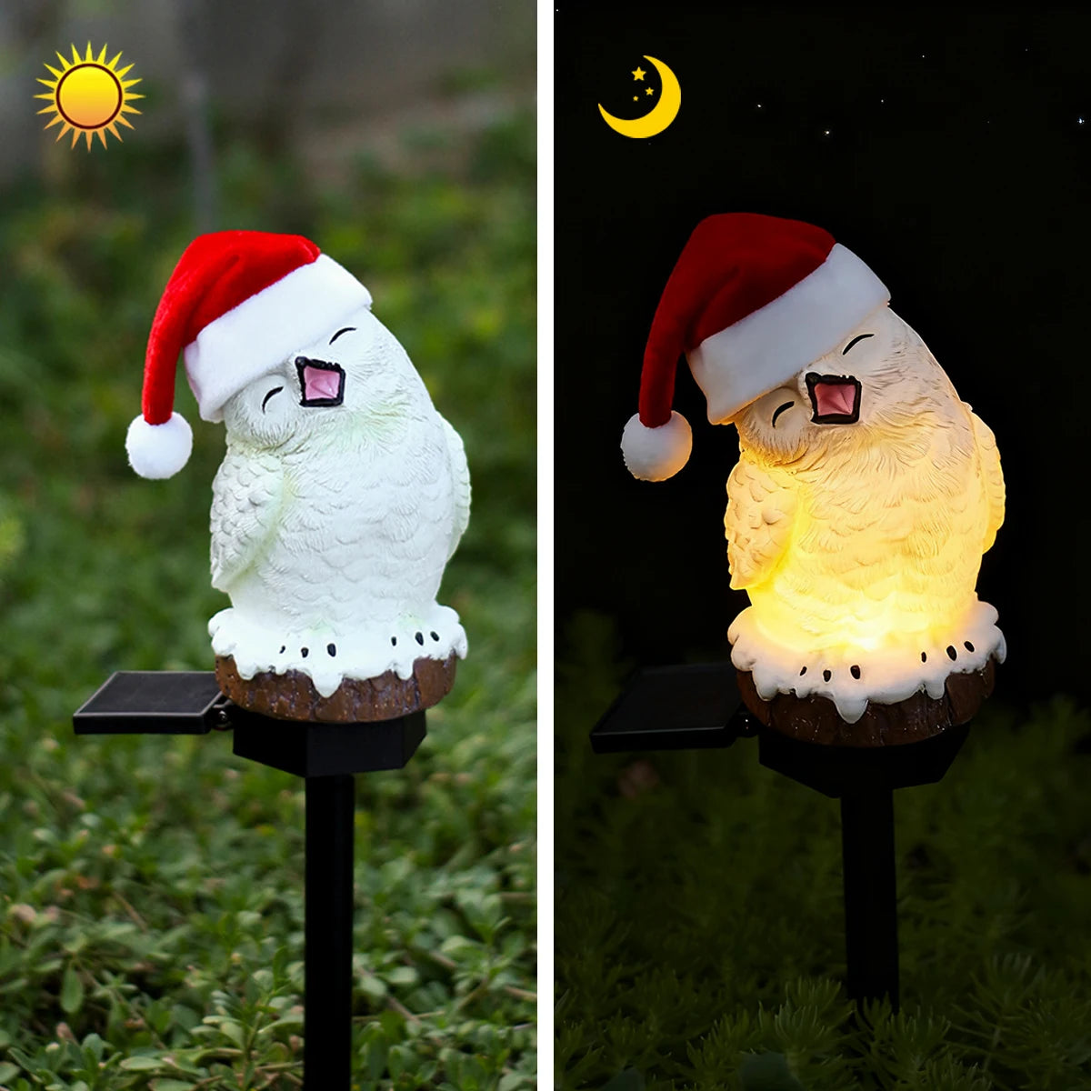 Christmas Snowy Owl Luminous Outdoor Statue - Solar Simulated Animal Lawn Light, Christmas Garden Decorative Crafts