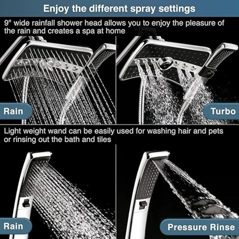 Dual Shower Head Combo Set Handheld And Rainfall Hose