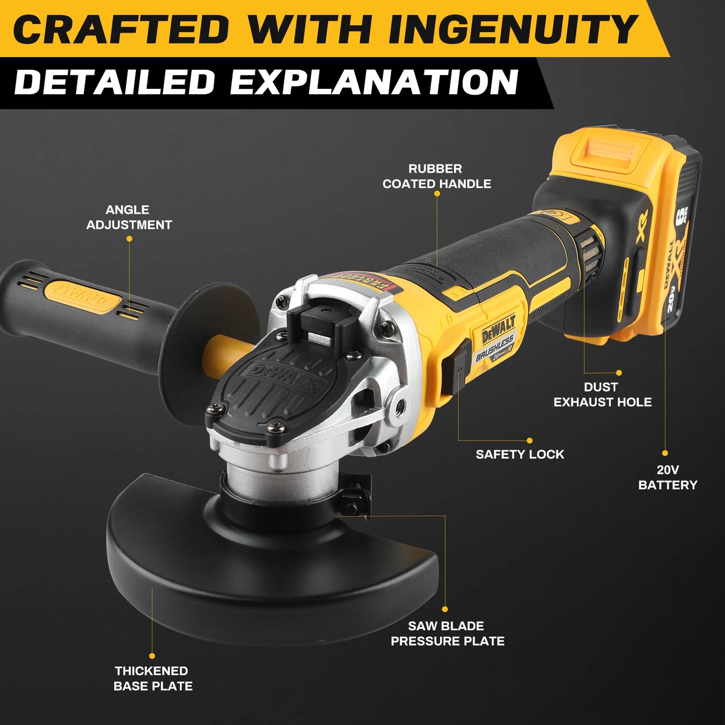 DEWALT 18V Max Brushless Angle Grinder - 125mm Flat Head, Bare for Metal Cutting, Stone Grinding & Woodworking