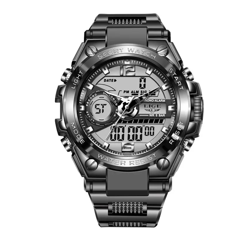 LIGE Men Military Digital Watch 50m Waterproof LED Quartz