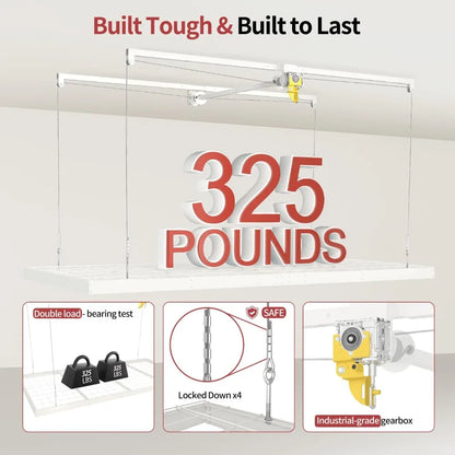 Overhead Garage Storage Rack With Safety Lock Ceiling Lift System