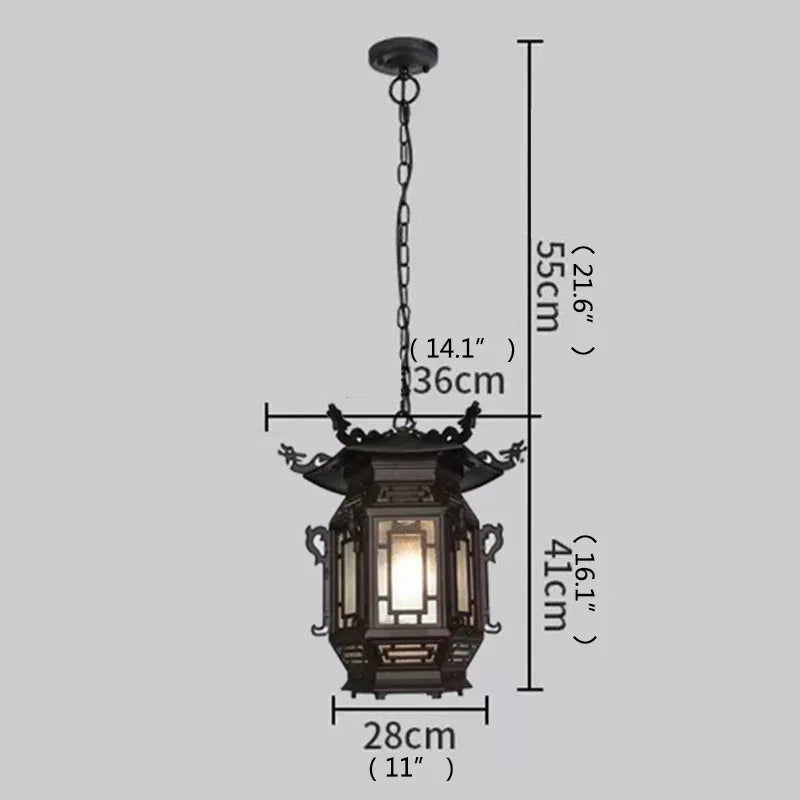 ANITA Chinese Lantern Pendant Lamps Outdoor Waterproof LED Black Retro Chandelier for Home Hotel Corridor Decor Electricity
