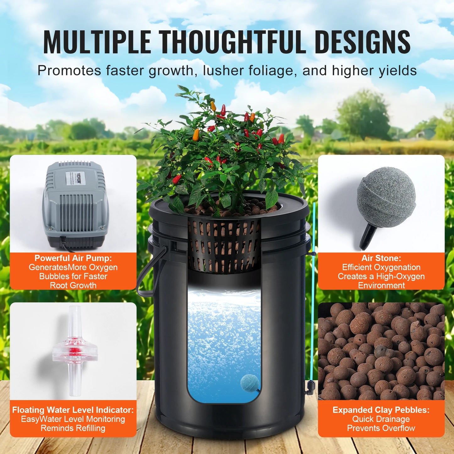 SucceBuy DWC Hydroponics Grow System Top Drip Kit Air Pump