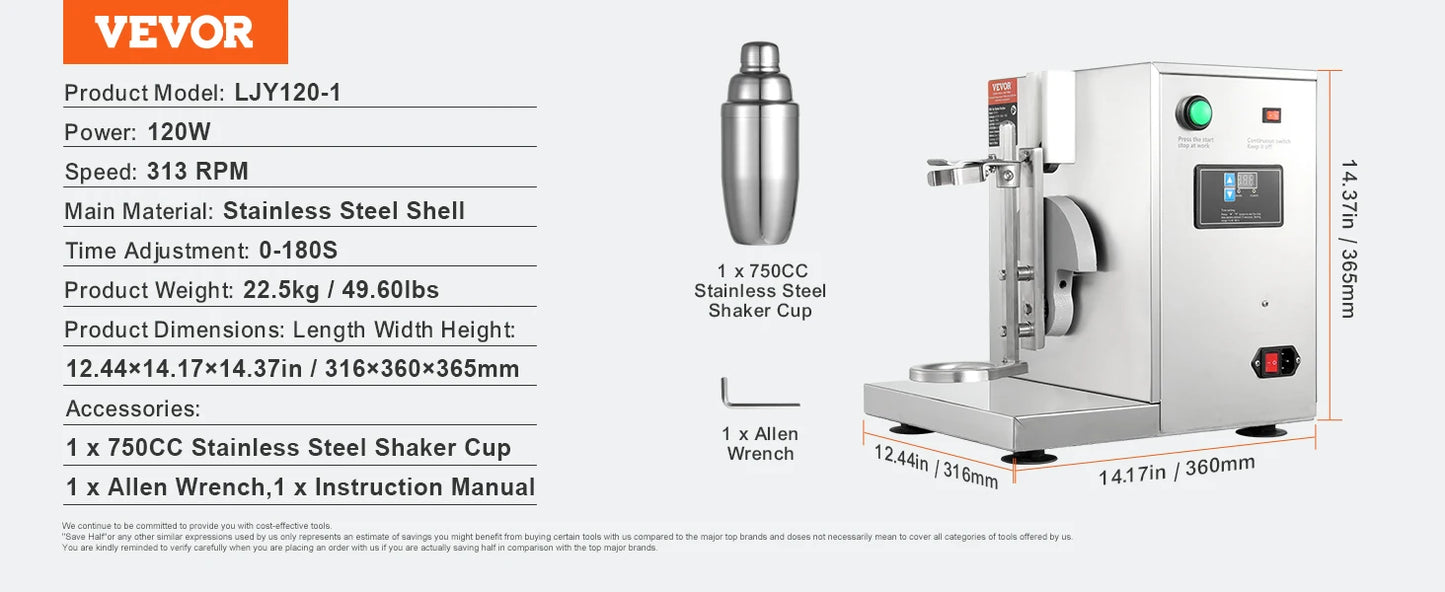 SucceBuy 120W Commercial Milkshake Maker for Milk Tea Shaker Machine